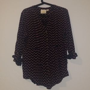 Anthropologie Maeve navy orange polka dot blouse